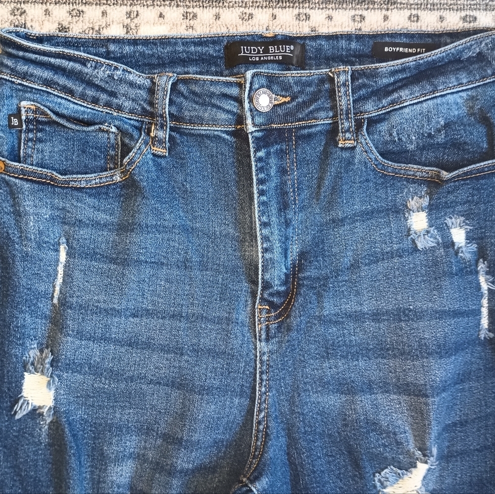 Judy Blue Boyfriend Fit Jeans Size 11 / 30 Destroyed Stretch Straight Leg - Picture 5 of 12